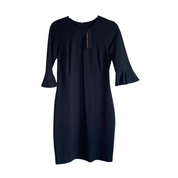 Banana Republic Navy Sheath Ruffle Sleeve Dress - Picture 3 of 7